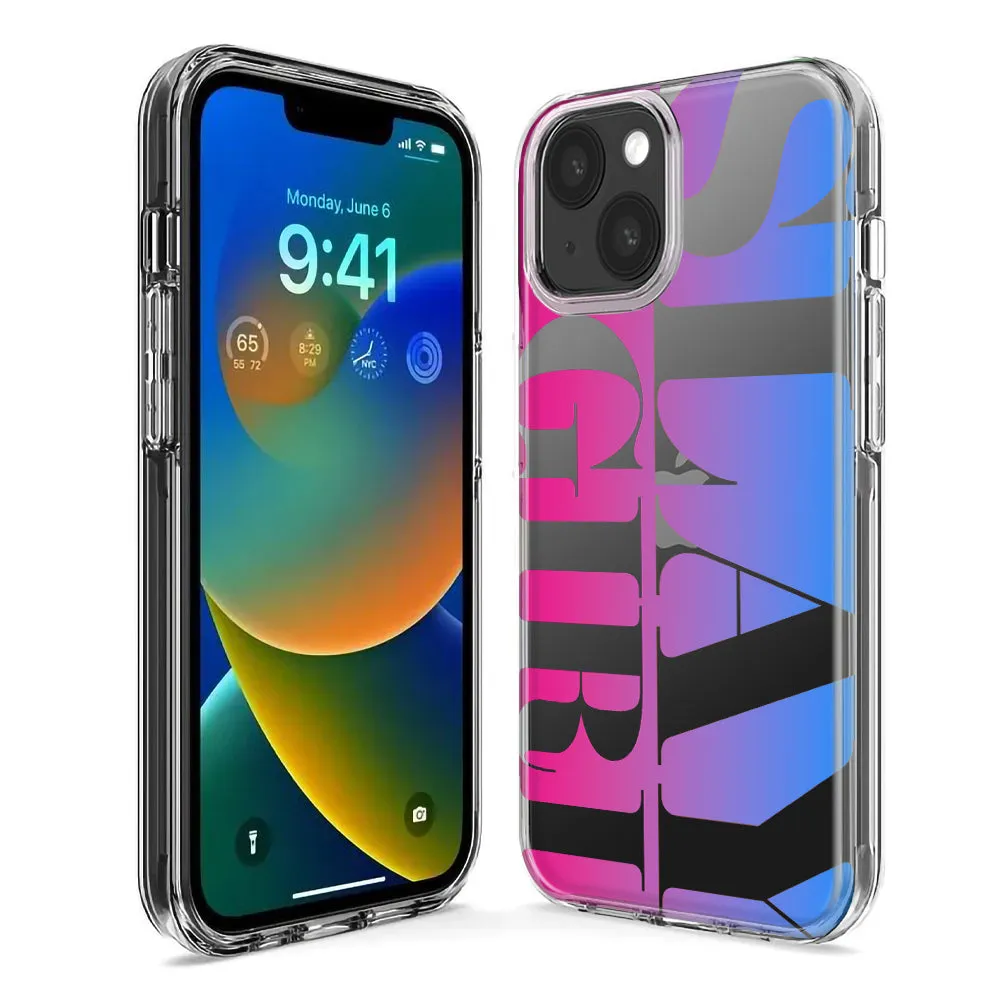For Apple iPhone 15 Pro Max Pink Blue Clear Funny Text Quote Slay Girl Design Hybrid Protective Phone Case Cover
