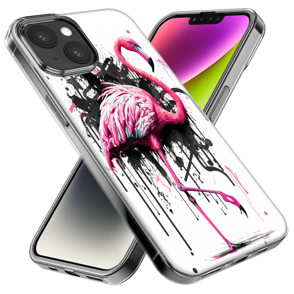 For Apple iPhone 15 Pro Max Pink Flamingo Painting Graffiti Design Hybrid Protective Phone Case Cover
