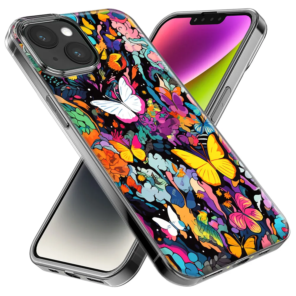 For Apple iPhone 15 Pro Max Psychedelic Trippy Butterflies Pop Art Design Hybrid Protective Phone Case Cover