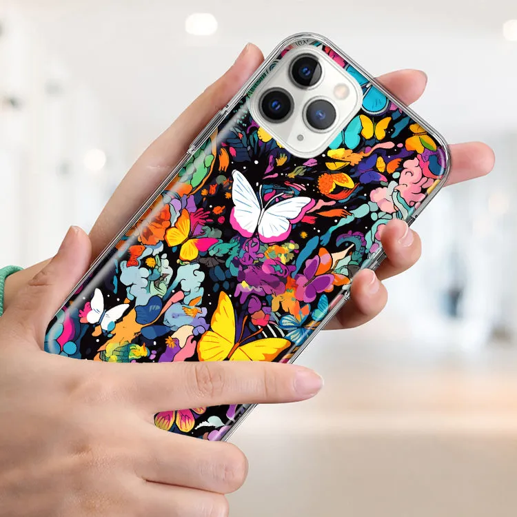 For Apple iPhone 15 Pro Max Psychedelic Trippy Butterflies Pop Art Design Hybrid Protective Phone Case Cover