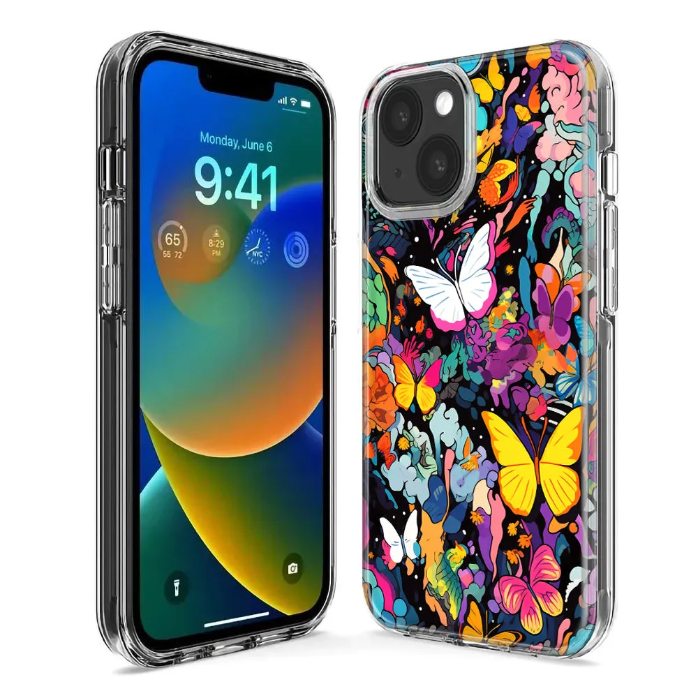 For Apple iPhone 15 Pro Max Psychedelic Trippy Butterflies Pop Art Design Hybrid Protective Phone Case Cover