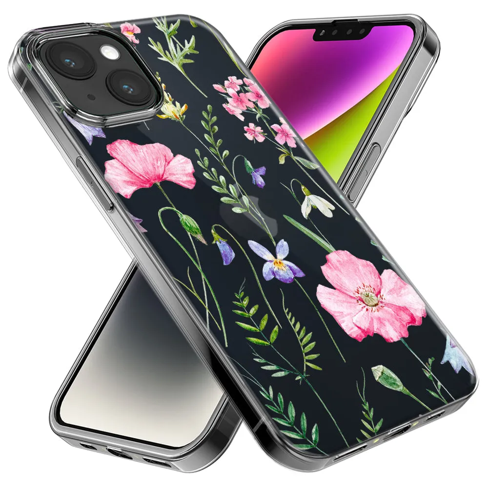 For Apple iPhone 15 Pro Max Spring Pastel Wild Flowers Summer Classy Elegant Beautiful Design Hybrid Protective Phone Case Cover