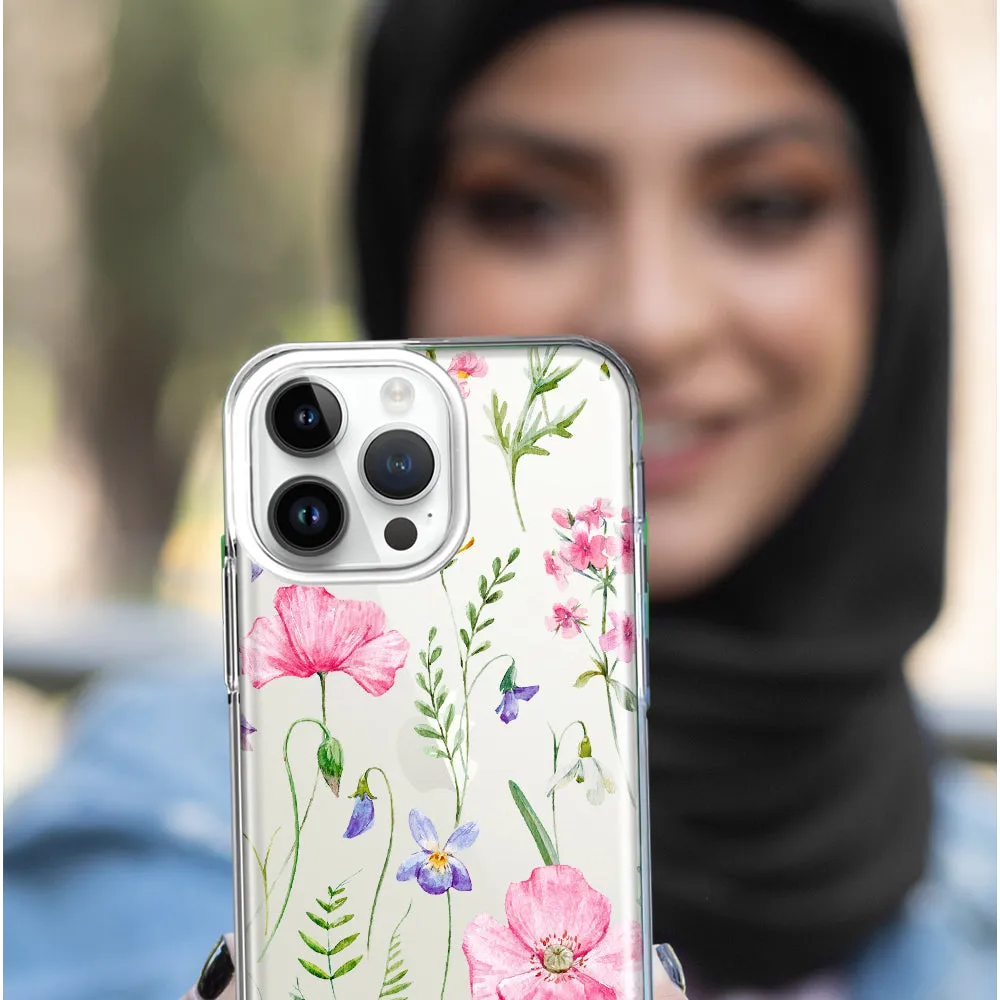 For Apple iPhone 15 Pro Max Spring Pastel Wild Flowers Summer Classy Elegant Beautiful Design Hybrid Protective Phone Case Cover