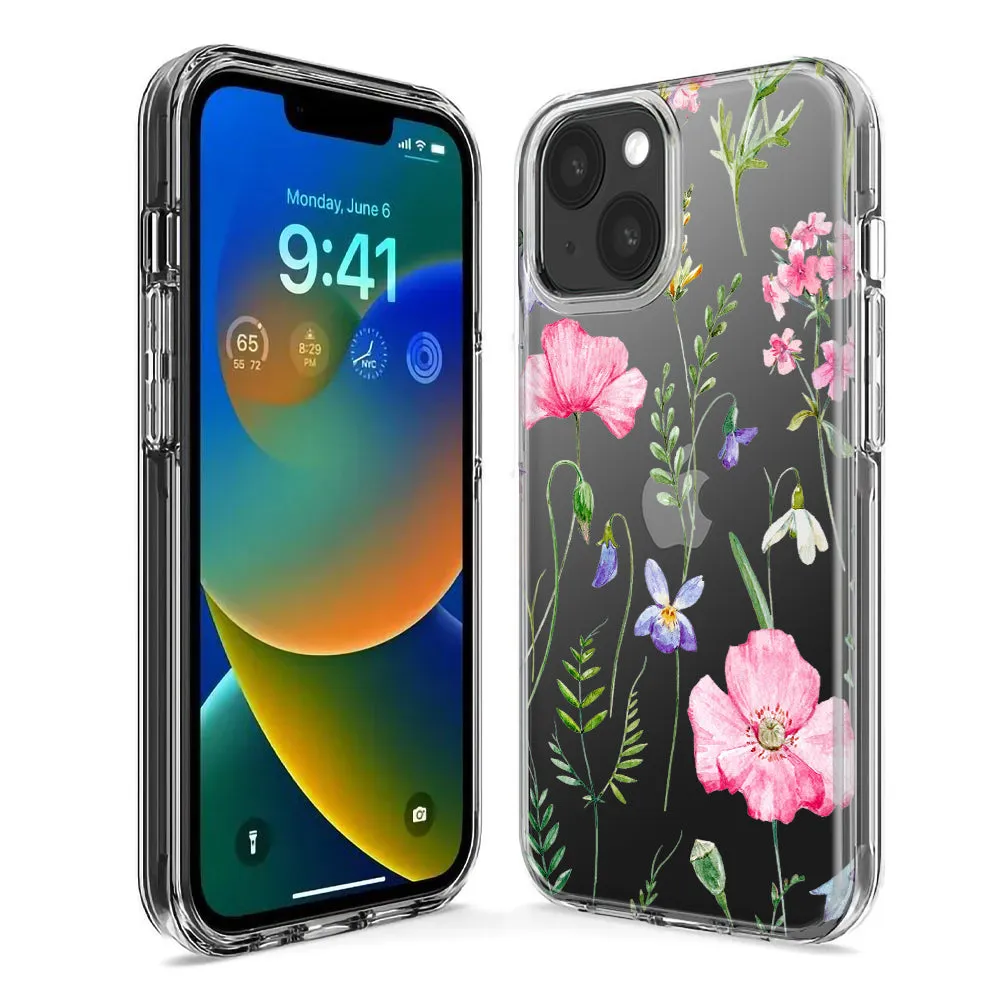 For Apple iPhone 15 Pro Max Spring Pastel Wild Flowers Summer Classy Elegant Beautiful Design Hybrid Protective Phone Case Cover