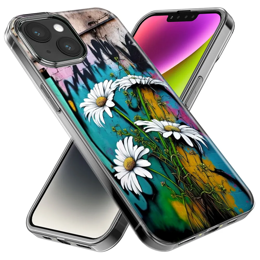 For Apple iPhone 15 Pro Max White Daisies Graffiti Wall Art Painting Design Hybrid Protective Phone Case Cover