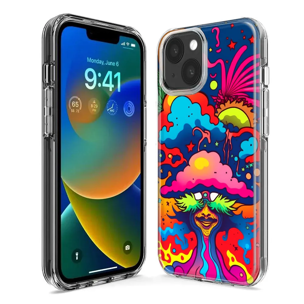 For Apple iPhone 15 Pro Neon Rainbow Psychedelic Trippy Hippie Bomb Star Dream Design Hybrid Protective Phone Case Cover