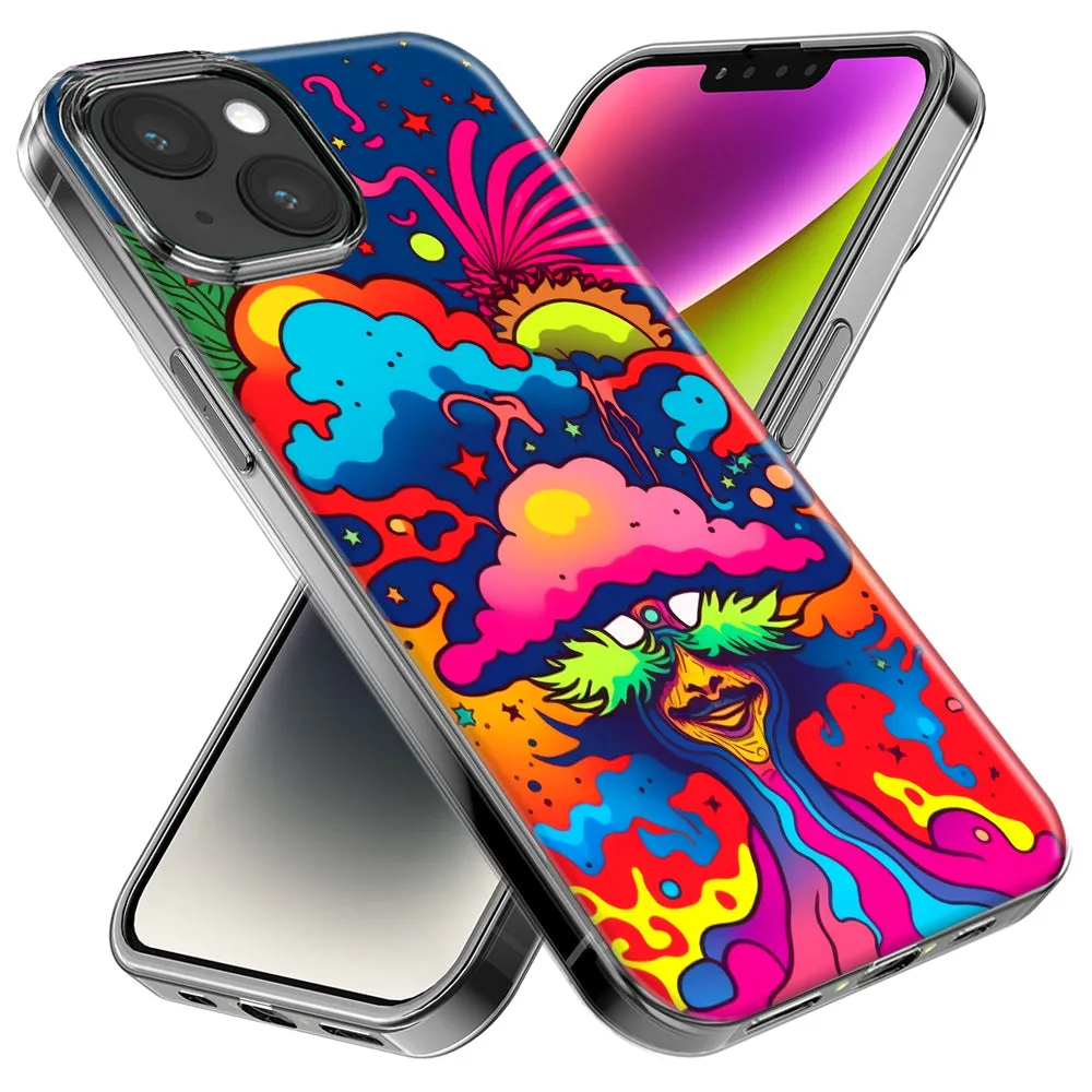 For Apple iPhone 15 Pro Neon Rainbow Psychedelic Trippy Hippie Bomb Star Dream Design Hybrid Protective Phone Case Cover