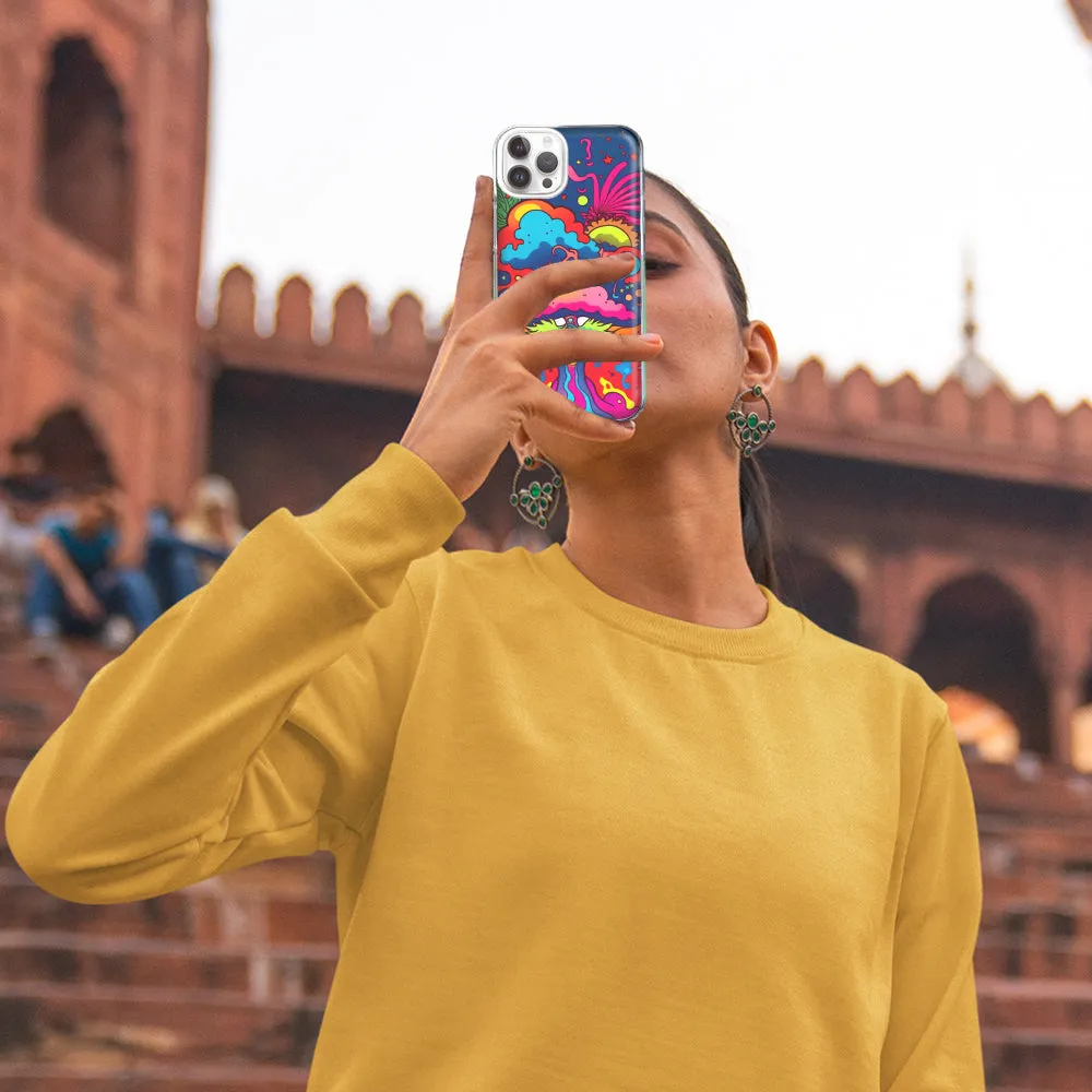 For Apple iPhone 15 Pro Neon Rainbow Psychedelic Trippy Hippie Bomb Star Dream Design Hybrid Protective Phone Case Cover