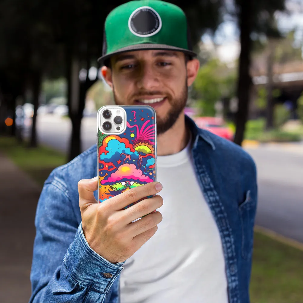 For Apple iPhone 15 Pro Neon Rainbow Psychedelic Trippy Hippie Bomb Star Dream Design Hybrid Protective Phone Case Cover