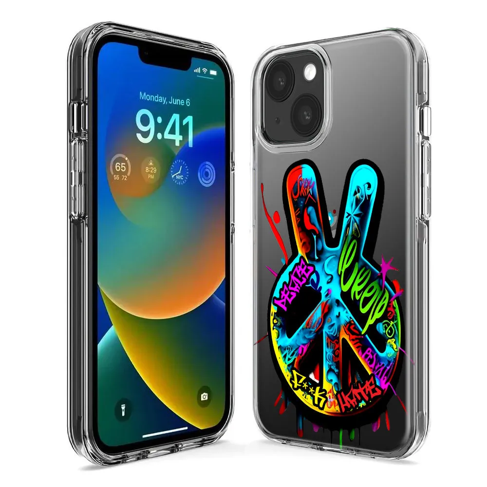 For Apple iPhone 15 Pro Peace Graffiti Painting Art Design Hybrid Protective Phone Case Cover