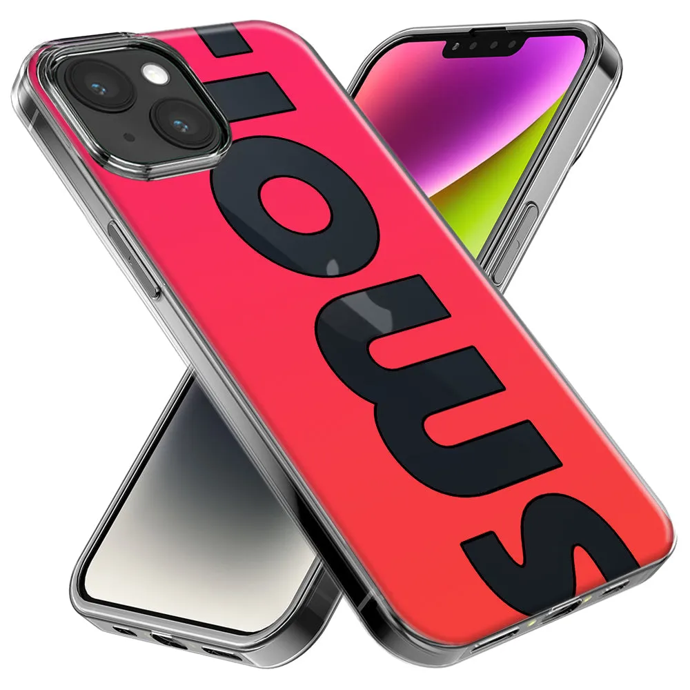 For Apple iPhone 15 Pro Red Pink Clear Funny Text Quote Smol Design Hybrid Protective Phone Case Cover