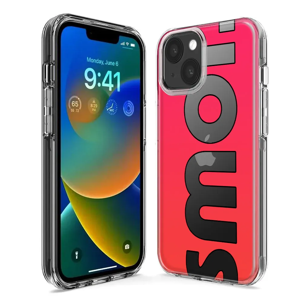 For Apple iPhone 15 Pro Red Pink Clear Funny Text Quote Smol Design Hybrid Protective Phone Case Cover