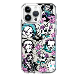 For Apple iPhone 15 Pro Roses Halloween Spooky Horror Characters Spider Web Design Hybrid Protective Phone Case Cover