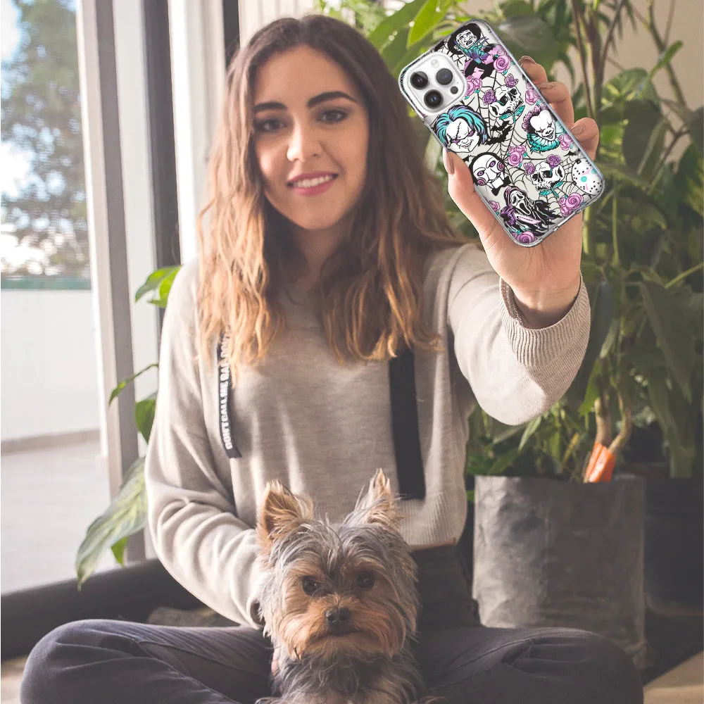 For Apple iPhone 15 Pro Roses Halloween Spooky Horror Characters Spider Web Design Hybrid Protective Phone Case Cover