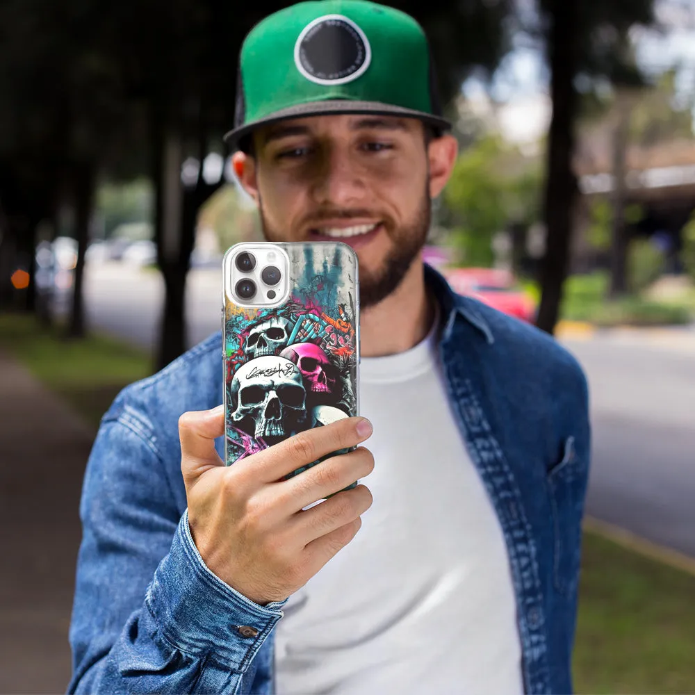 For Apple iPhone 15 Pro Skulls Graffiti Painting Art Design Hybrid Protective Phone Case Cover