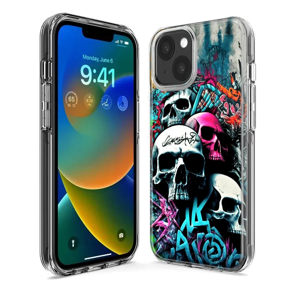 For Apple iPhone 15 Pro Skulls Graffiti Painting Art Design Hybrid Protective Phone Case Cover