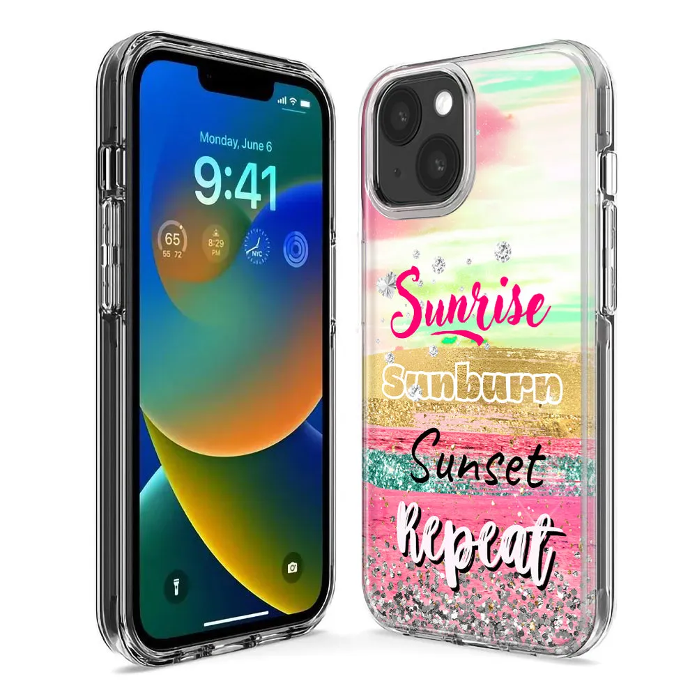 For Apple iPhone 15 Pro Summer Brush Strokes Sunrise Sunburn Sunset Repeat Design Hybrid Protective Phone Case Cover