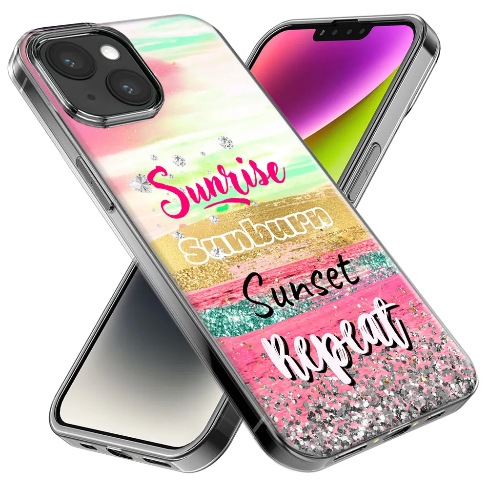 For Apple iPhone 15 Pro Summer Brush Strokes Sunrise Sunburn Sunset Repeat Design Hybrid Protective Phone Case Cover