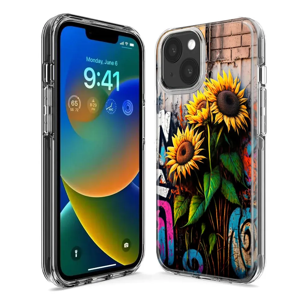 For Apple iPhone 15 Pro Sunflowers Graffiti Painting Art Design Hybrid Protective Phone Case Cover