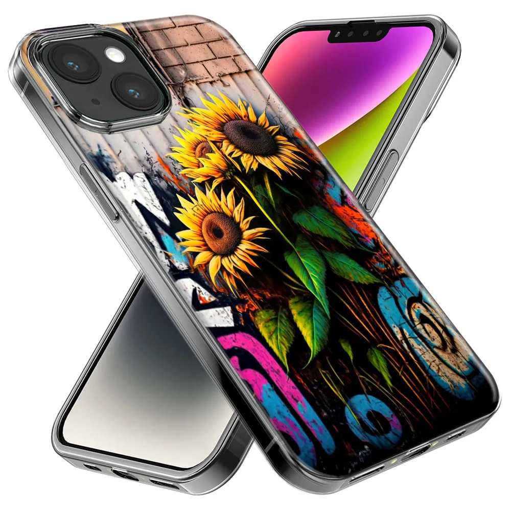 For Apple iPhone 15 Pro Sunflowers Graffiti Painting Art Design Hybrid Protective Phone Case Cover