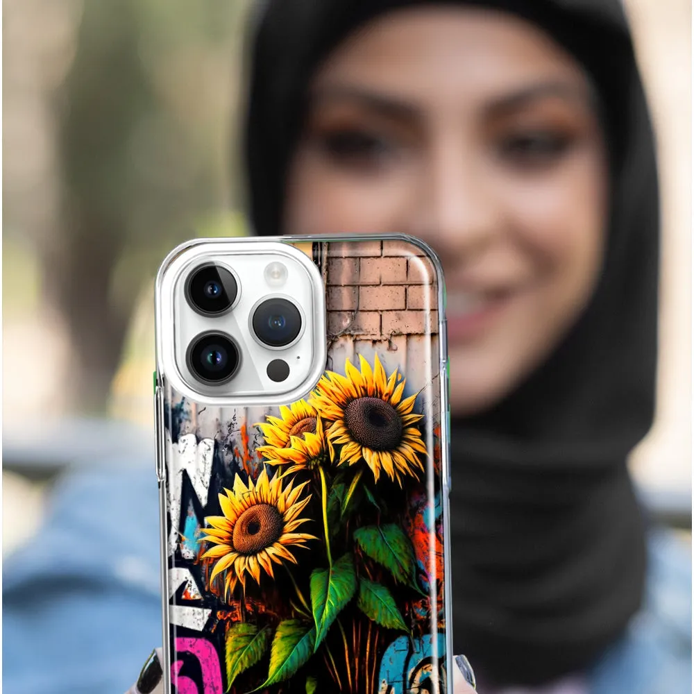 For Apple iPhone 15 Pro Sunflowers Graffiti Painting Art Design Hybrid Protective Phone Case Cover