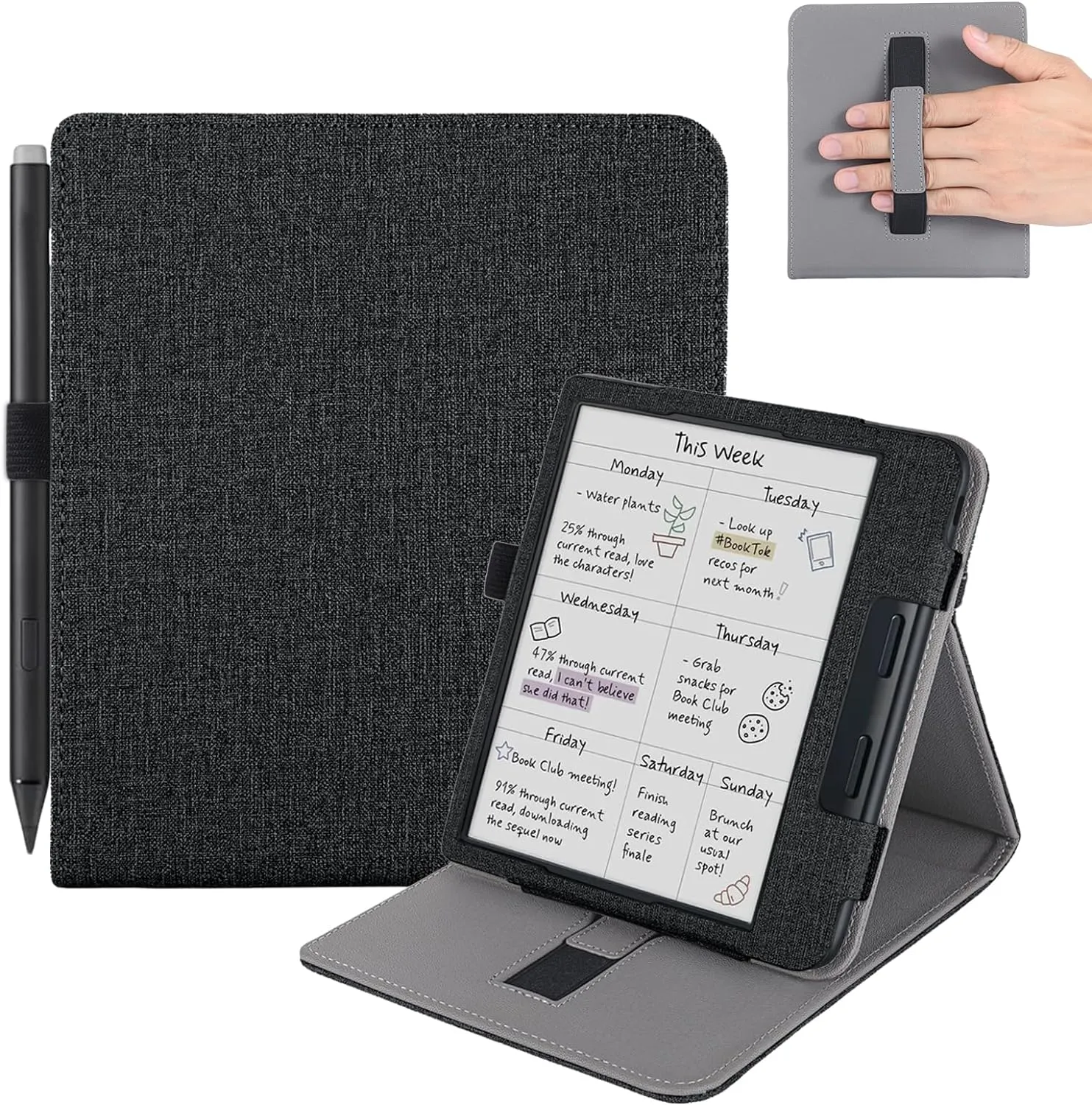 for Kobo Libra Colour Case with Pen Holder,Sleep Cover for Kobo Libra 2 Case with Hand Strap,Black