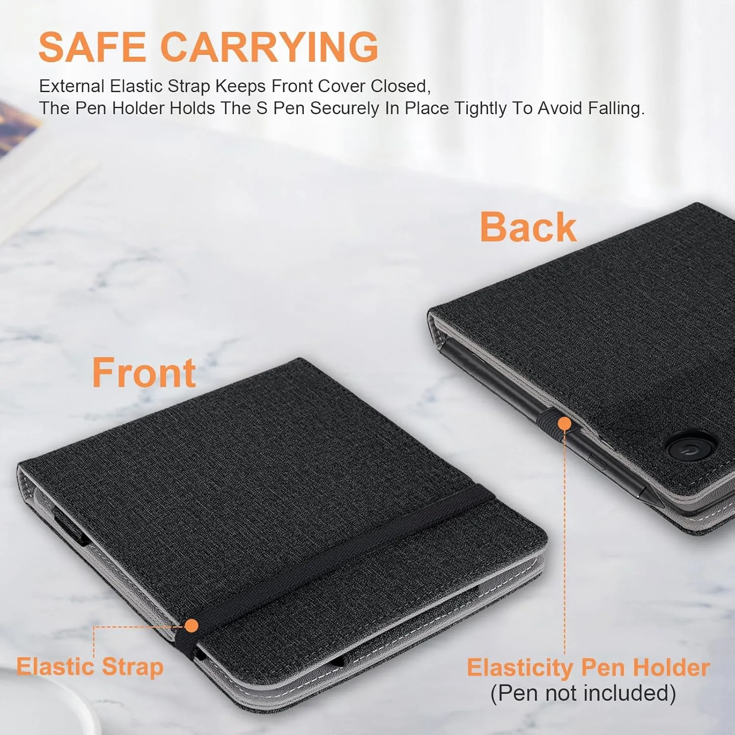 for Kobo Libra Colour Case with Pen Holder,Sleep Cover for Kobo Libra 2 Case with Hand Strap,Black