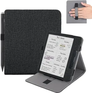 for Kobo Libra Colour Case with Pen Holder,Sleep Cover for Kobo Libra 2 Case with Hand Strap,Black