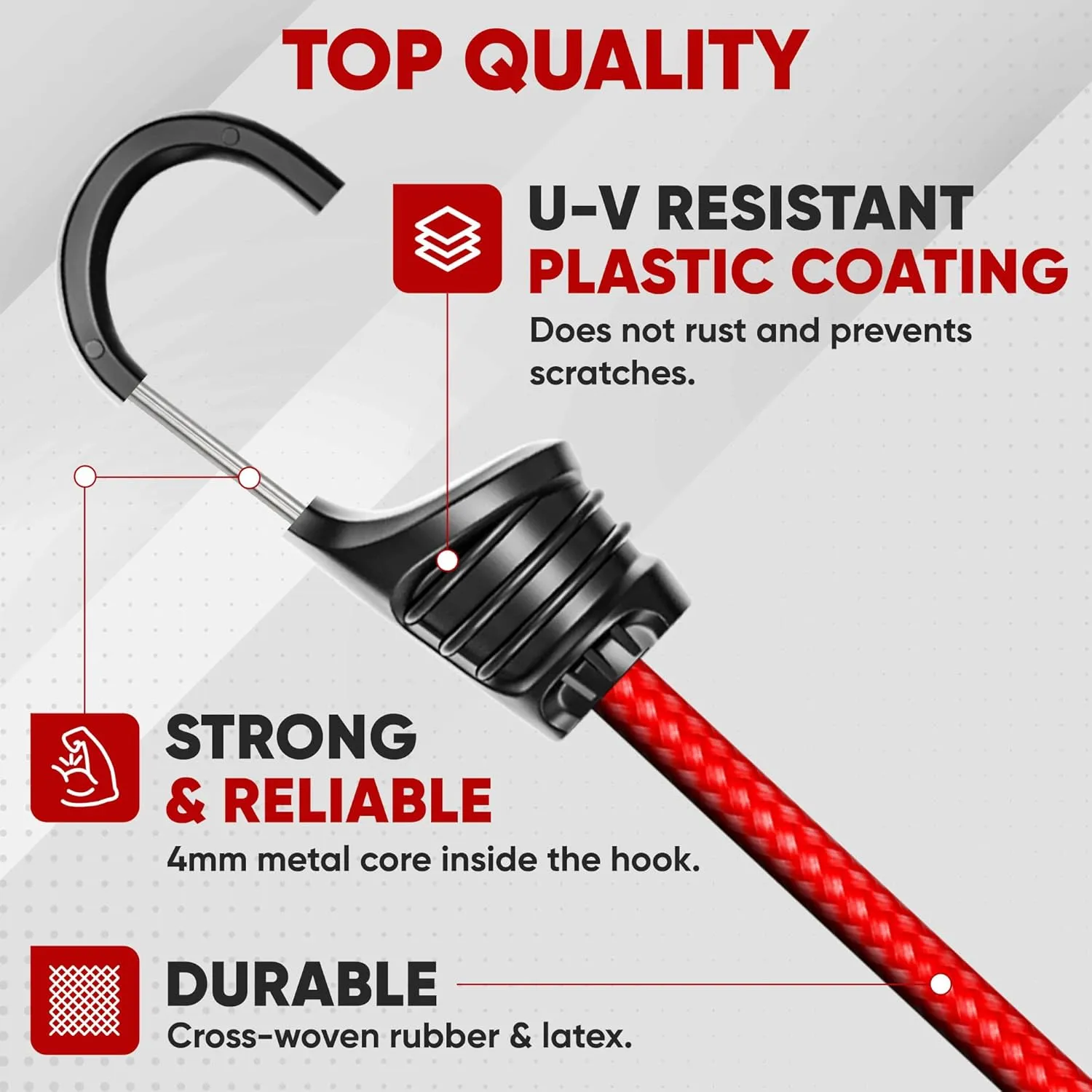 FORTEM Bungee Cord Assortment, 32pk Bungee Cords Multi Pack, Includes 10", 18", 24", 32", 40" Bungees and 8" Canopy/Tarp Ball Ties, Plastic Coated Metal Hooks