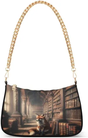 Fox Bookshelf Bookworm Library Tote Bag Hobo Handbag Shoulder Bag for Women Ladies Mini Clutch Purse with Zipper Closure
