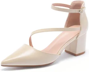 Frank Mully Women's Heel Pumps Close Toe Heels Low Block Chunky Pumps Shoes with Ankle Straps Wedding Party Dress Shoes Rhinestone