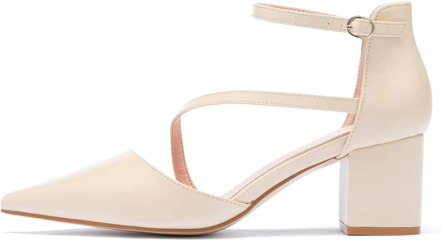 Frank Mully Women's Heel Pumps Close Toe Heels Low Block Chunky Pumps Shoes with Ankle Straps Wedding Party Dress Shoes Rhinestone