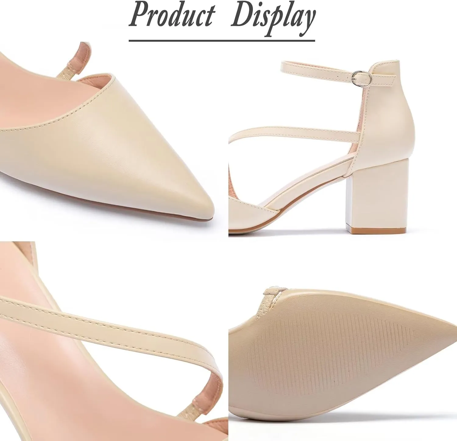 Frank Mully Women's Heel Pumps Close Toe Heels Low Block Chunky Pumps Shoes with Ankle Straps Wedding Party Dress Shoes Rhinestone