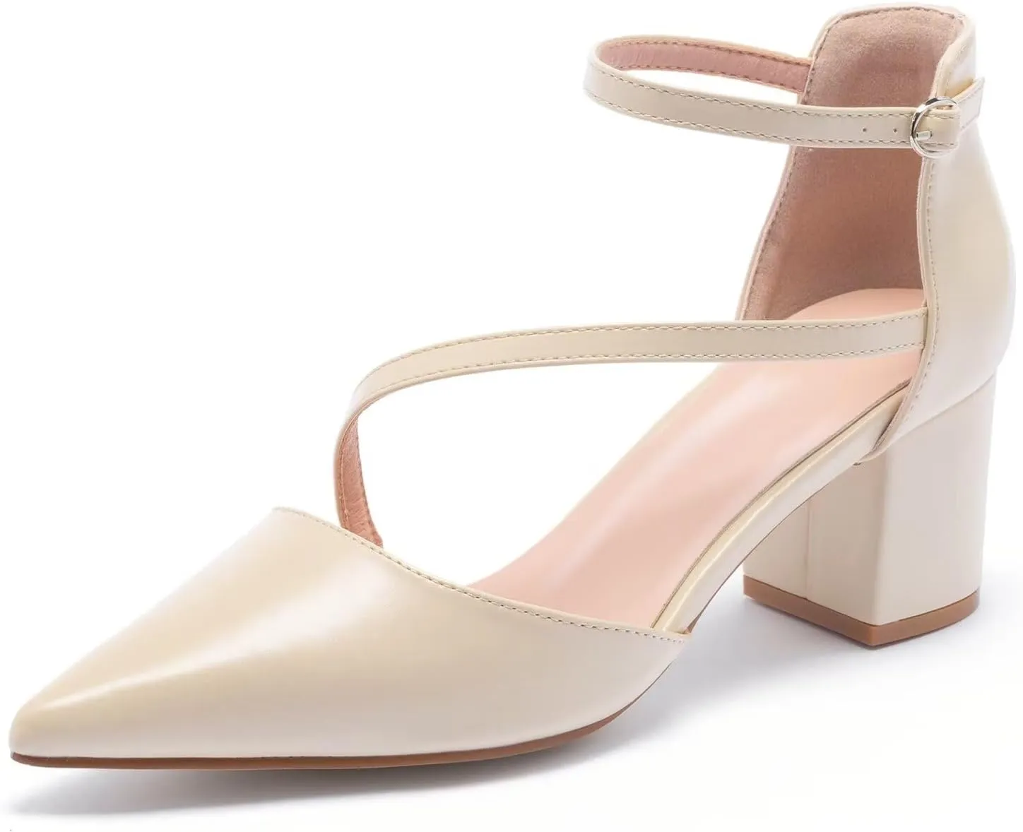 Frank Mully Women's Heel Pumps Close Toe Heels Low Block Chunky Pumps Shoes with Ankle Straps Wedding Party Dress Shoes Rhinestone