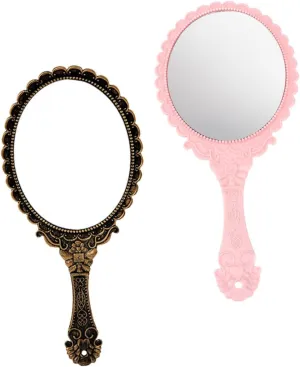 FRCOLOR 2Pcs Vintage Handheld Makeup Mirror Ornate Mirrors with Beautiful Art Decoration for Daily Use and Women No Distortion Durable