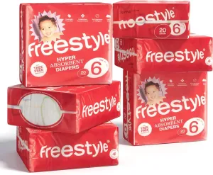 Freestyle Diapers – (Size 6) Hyper Absorbent & Non-Toxic – Disposable Diapers for Sensitive Skin – Ultra Soft Diapers (35  lbs) – 120 Count