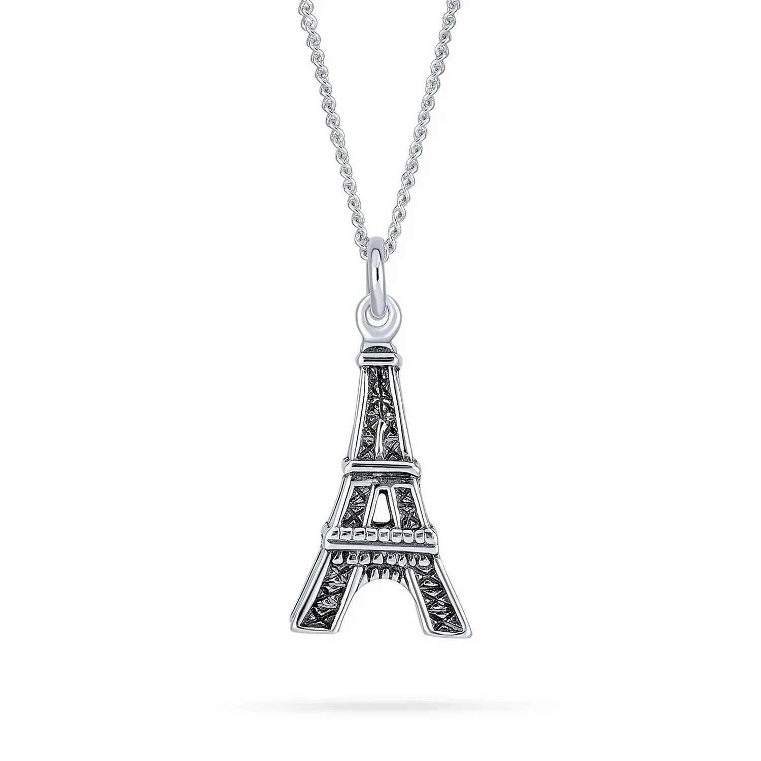 French Vacation Eiffel Tower Pendant Necklace in Oxidized Sterling Silver