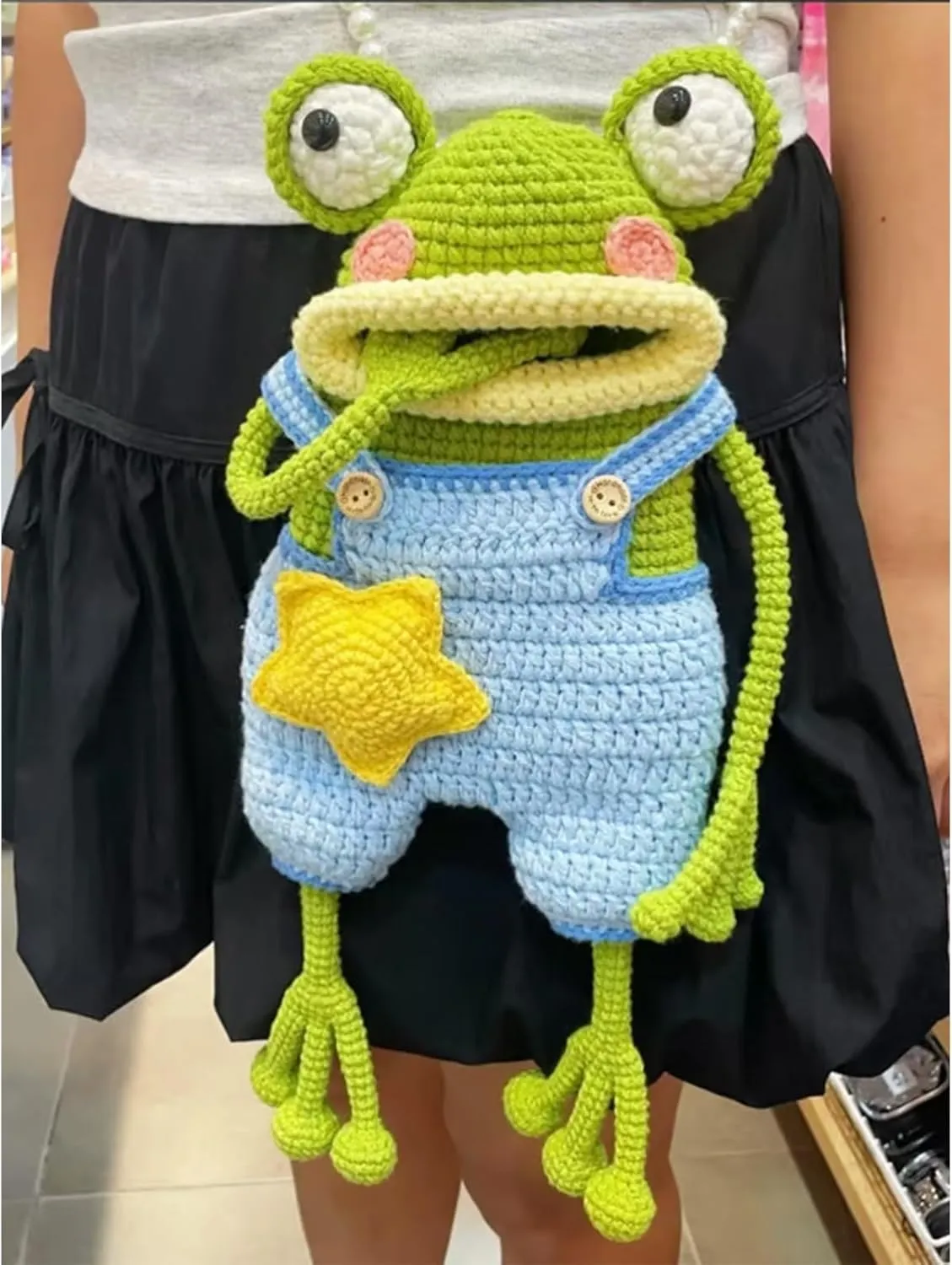 Frog Cell Phone Bag, Cute Crochet Frog Backpack, Adjustable Backpack Suitable for Mobile Phone, Cosmetics, Headphones (purple,Finished Product)