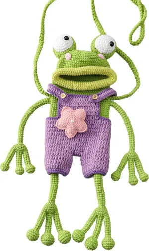 Frog Cell Phone Bag, Cute Crochet Frog Backpack, Adjustable Backpack Suitable for Mobile Phone, Cosmetics, Headphones (purple,Finished Product)