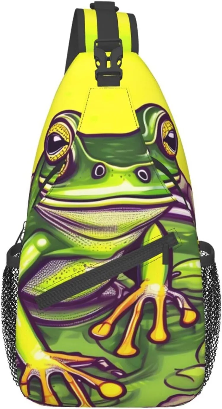 Frog In A Pond Chest Bag Crossbody Bag. Rugged And Durable, High Storage Capacity. Adjustable Strap Length.