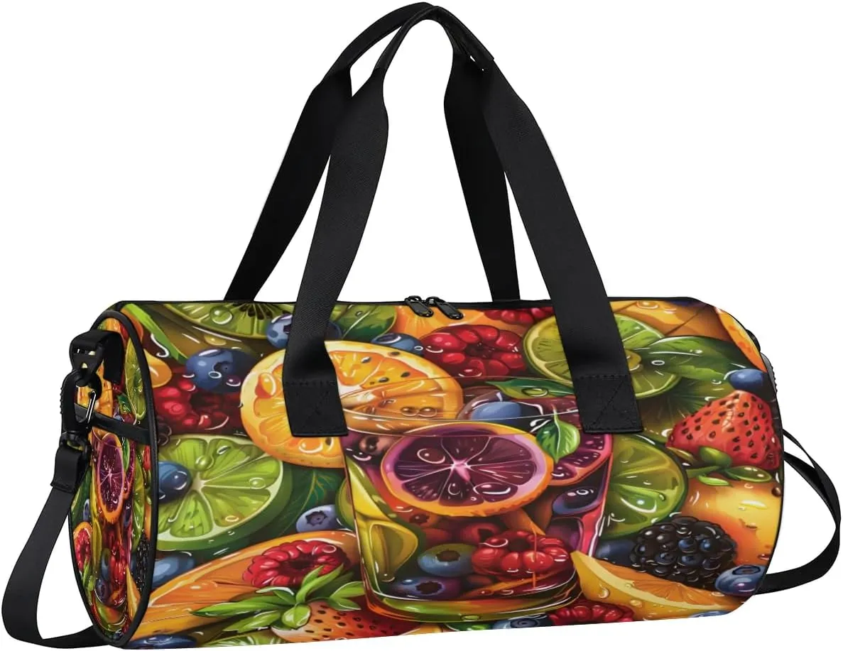 Fruit Orange Juice Travel Gym Bag Waterproof Sport Dance Bag for Women Men Portable Gymnastics Duffel Bags Canvas Tote Carry on Handbag for Workout Overnight Weekender