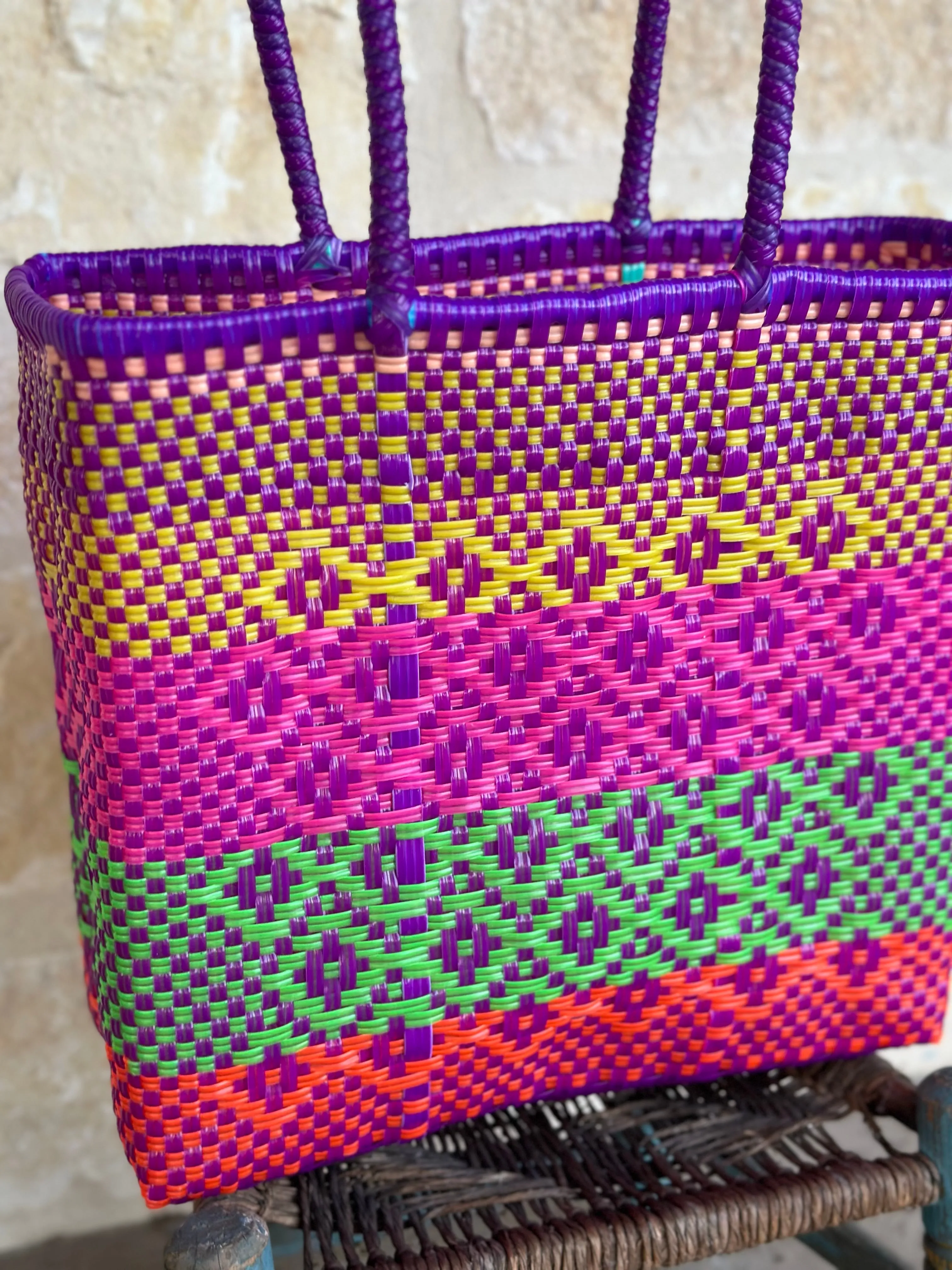 Fuchia with Multi Woven Tote