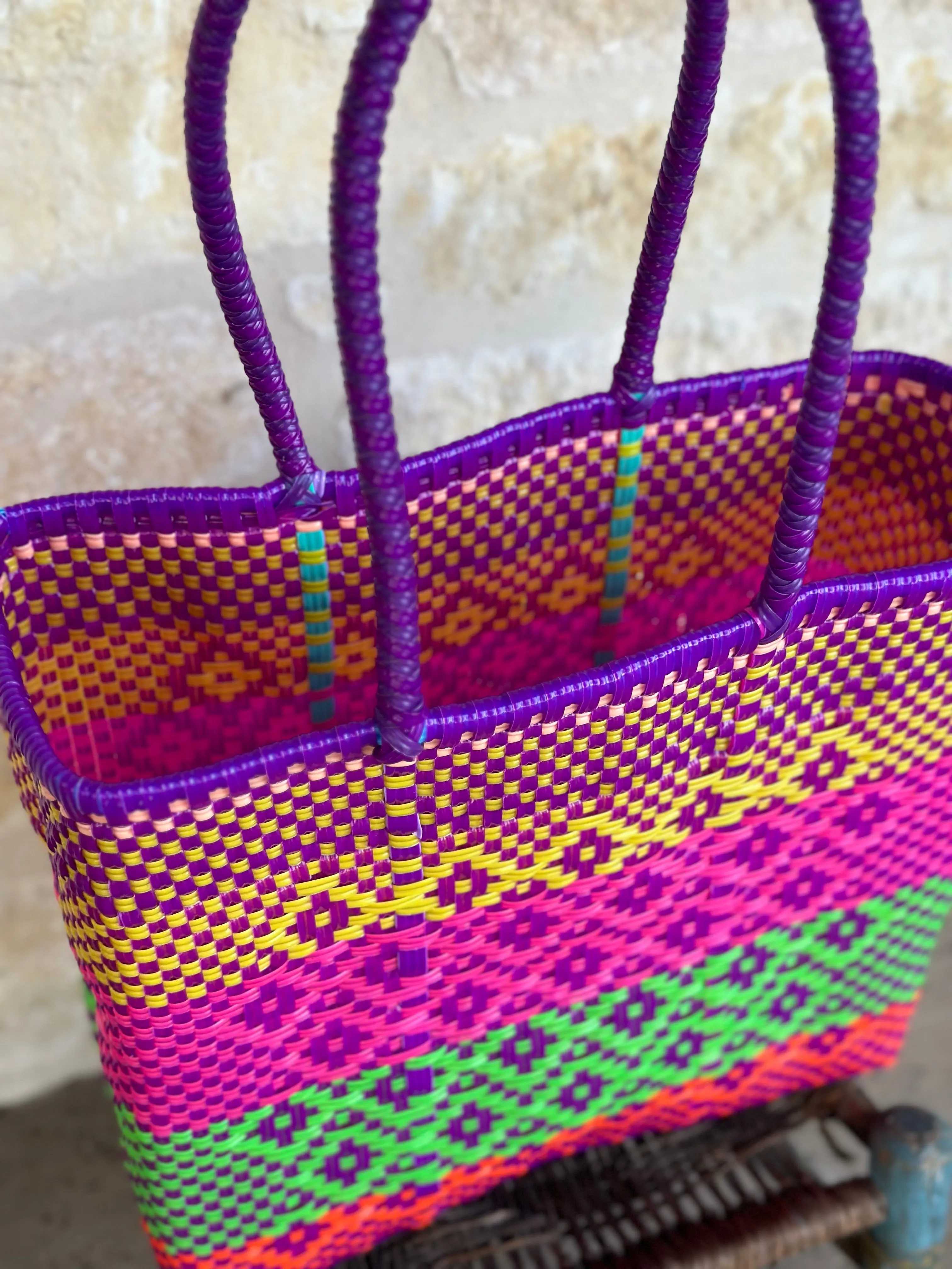 Fuchia with Multi Woven Tote
