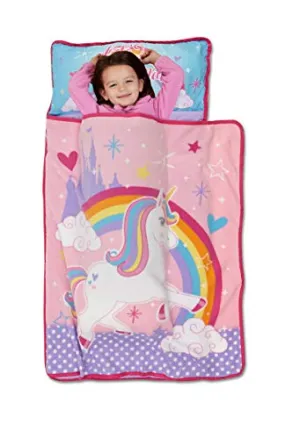 Funhouse Unicorn Kids Nap Mat Set – Includes Pillow and Fleece Blanket – Great for Girls Napping during Daycare or Preschool - Fits Toddlers, Pink