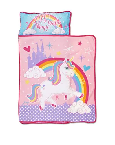 Funhouse Unicorn Kids Nap Mat Set – Includes Pillow and Fleece Blanket – Great for Girls Napping during Daycare or Preschool - Fits Toddlers, Pink