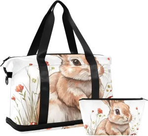 Funny Dwarf Rabbit White Sports Tote Gym Bag Sport Training Bag with Adjustable Strap for Travel Multifunctional