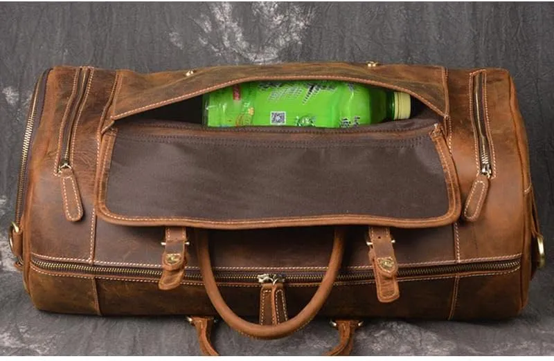 Genuine Cow Leather Weekend Duffel Bag | Handmade | Includes Laptop Space | Stylish Travel Companion (24 X 10 X 10)