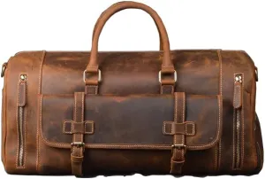 Genuine Cow Leather Weekend Duffel Bag | Handmade | Includes Laptop Space | Stylish Travel Companion (24 X 10 X 10)