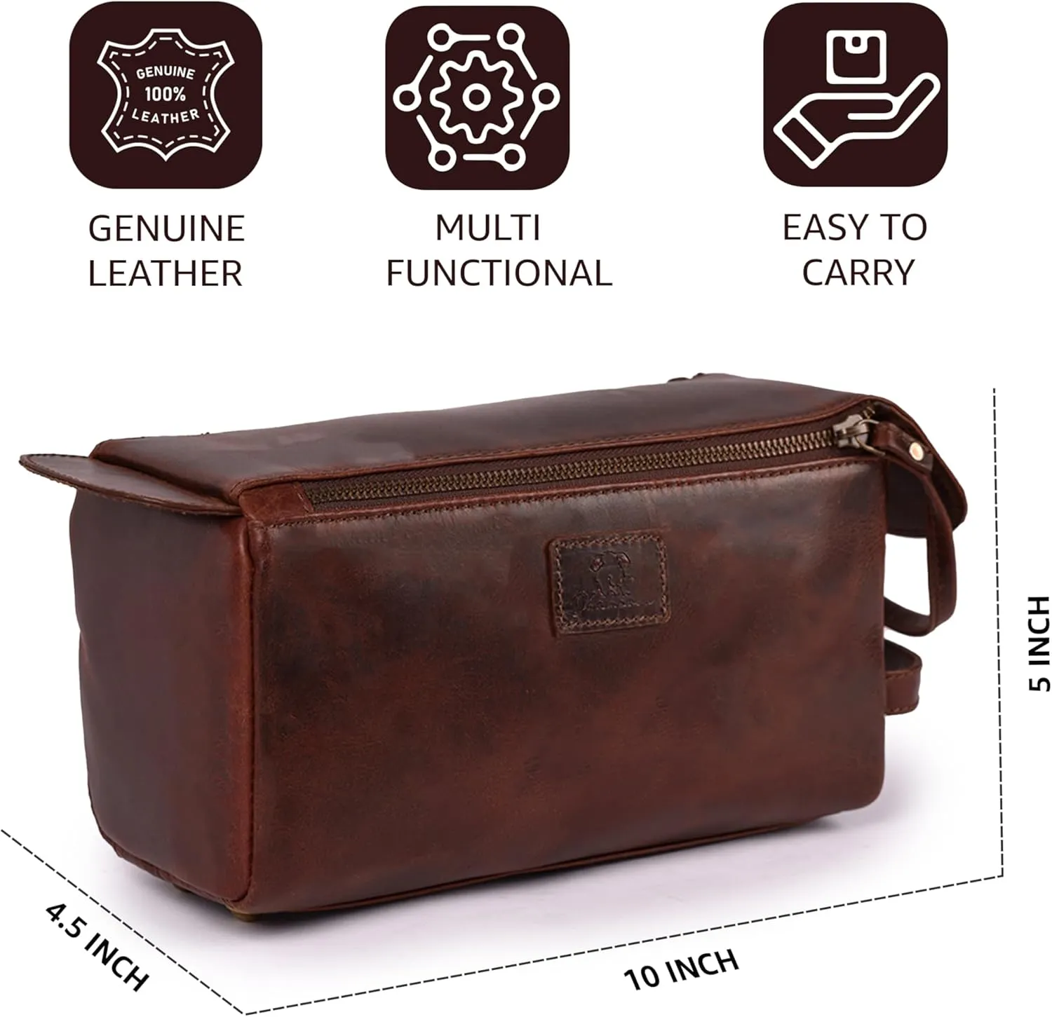 Genuine Leather Dopp Kit - 10x5x4.5 Inches Unisex Water-Resistance Cosmetic & Shaving Bag, Travel Organizer Toiletry Bag for Men & Women- Cherry