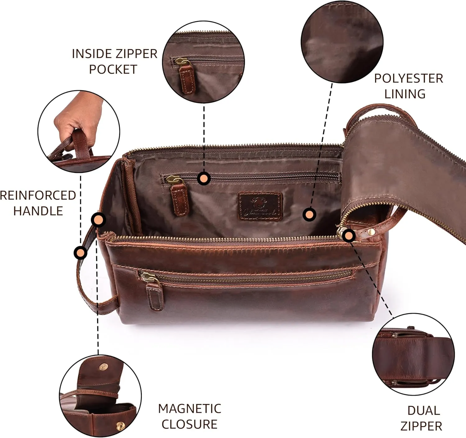 Genuine Leather Dopp Kit - 10x5x4.5 Inches Unisex Water-Resistance Cosmetic & Shaving Bag, Travel Organizer Toiletry Bag for Men & Women- Cherry
